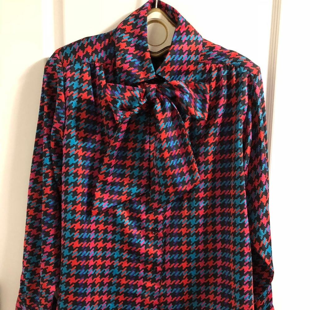 Vintage colorful houndstooth plaid blouse